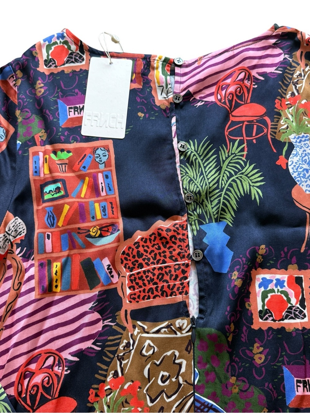 FRNCH Paris Ayurveda Printed Mini Dress Art Gallery Long Sleeve Shift NWT M Boho - Picture 16 of 16